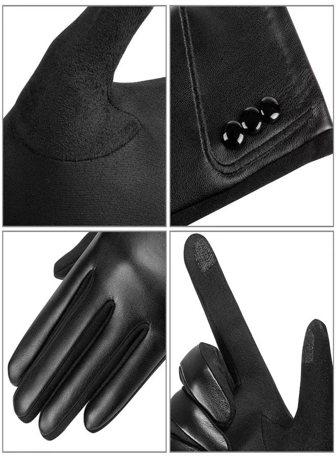 Kebesu Winter Fashion Leather Gloves for Women, Touch Screen Wool Lined Outdoor Windproof Warm Suede Driving Dress Gloves - Image 3